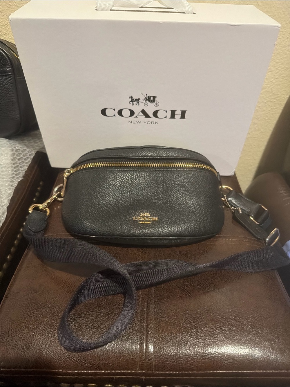Coach Black Pebbled Leather Crossbody with Gold Hardware
